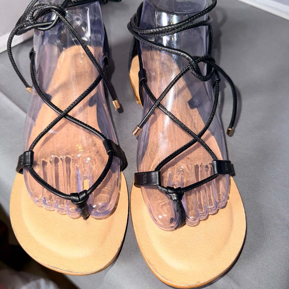 Ann Taylor Loft Black Lace-Up Gladiator Sandals Size 7.5